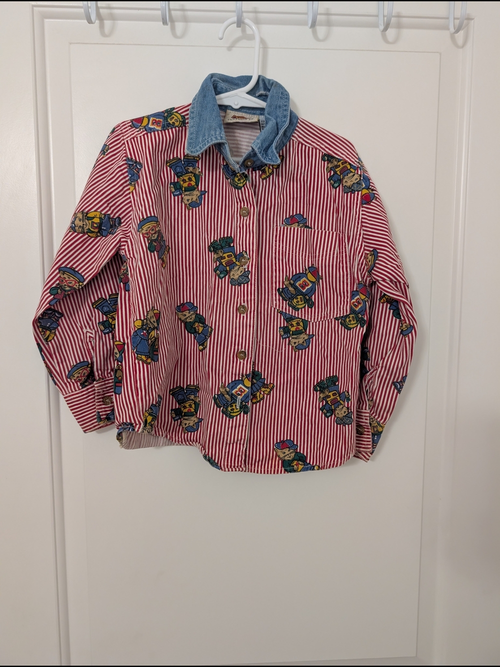 Vintage Route 66 Red Striped Button-Down with Denim Collar All Over Print